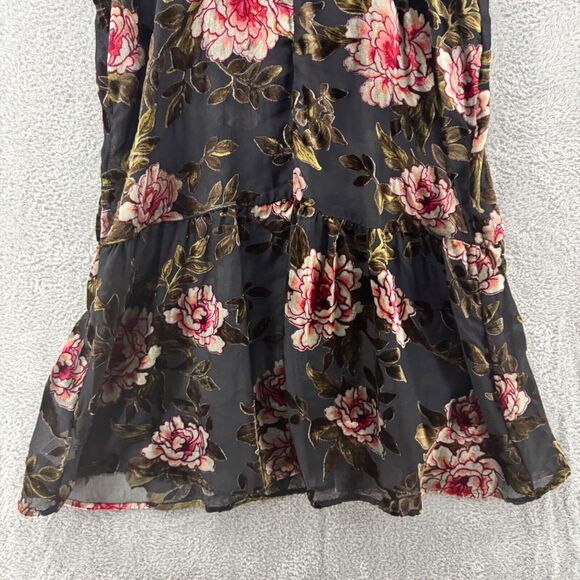 American Eagle Dress Women S Black Velvet Rose Floral Burn Out Slip V-Neck Sheer - Picture 8 of 13